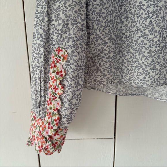 Horror Vacui Floral Blouse Sz M Scalloped Ruffle Collar Spring - Picture 8 of 11